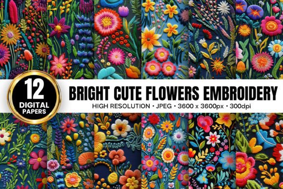 Bright Cute Flowers Embroidery Patterns