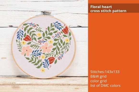 Floral Heart Cross Stitch Pattern