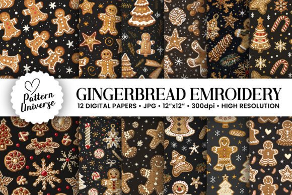 Gingerbread Embroidery Seamless Patterns