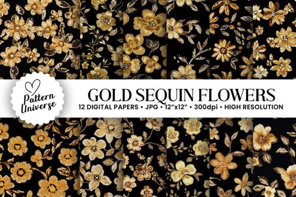 Gold Sequin Floral Embroidery Patterns