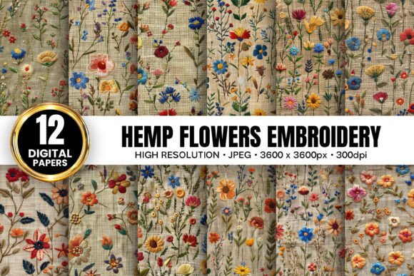 Hemp Floral Embroidery Seamless Patterns
