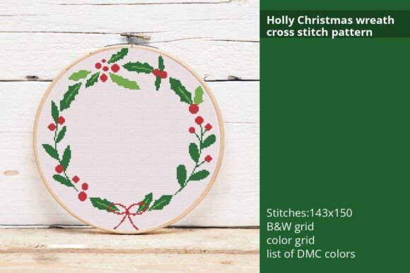 Holly Christmas Wreath Cross Stitch