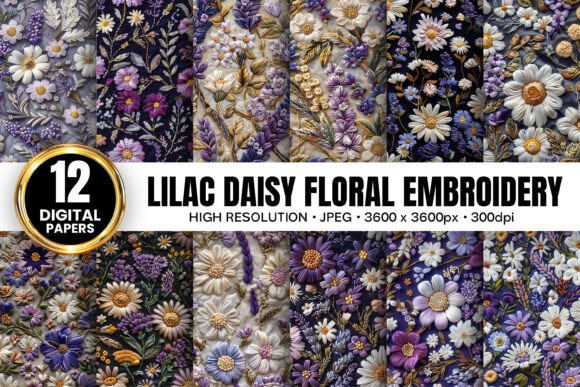 Lilac Daisy Floral Embroidery Patterns