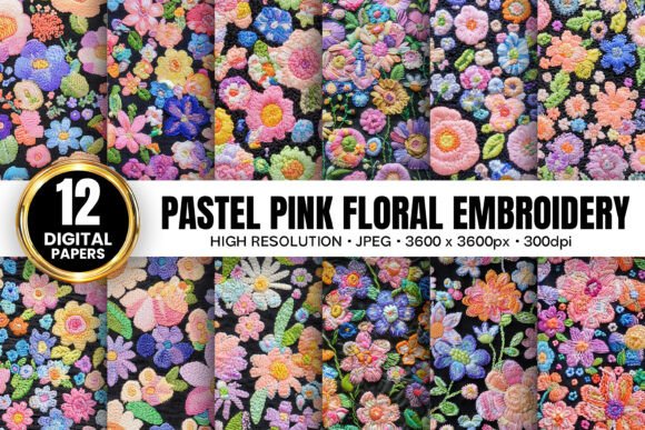 Pastel Pink Floral Embroidery Patterns