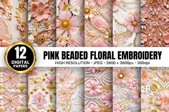 Pink Beaded Flowers Embroidery Patterns
