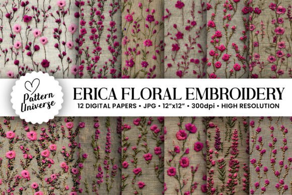 Pink Erica Flower Embroidery Patterns