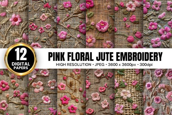Pink Floral Jute Embroidery Patterns
