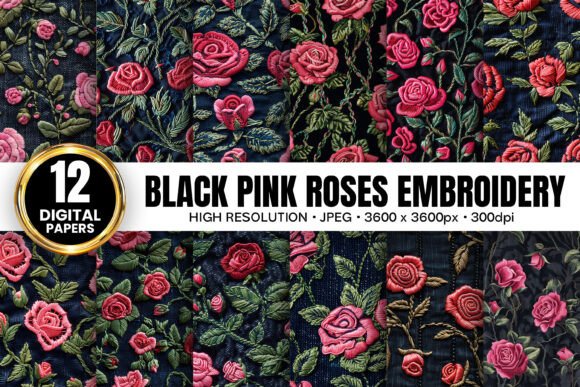 Pink Rose Flowers Embroidery Patterns