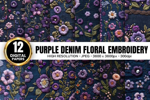 Purple Floral Denim Embroidery Patterns
