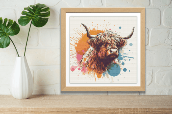 Rainbow Highland Cow Cross Stitch