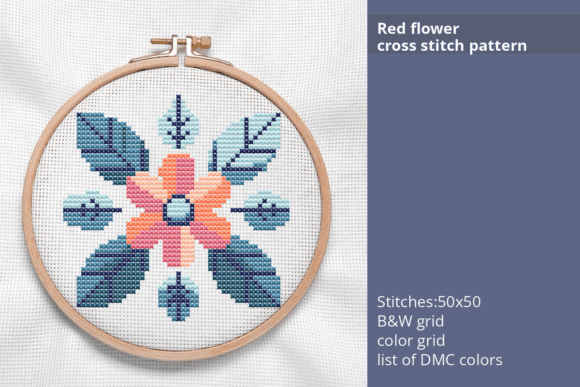 Red Flower Cross Stitch Pattern